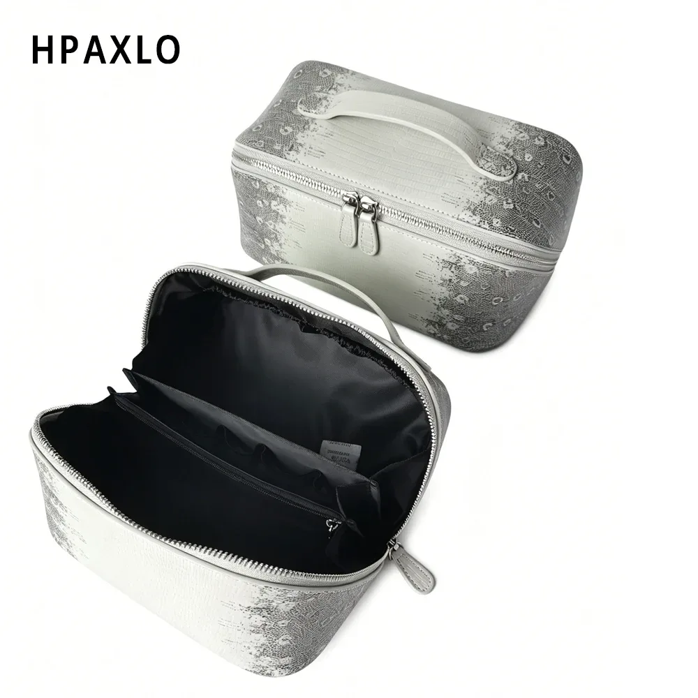 trousse de toilette femme grande capacité en cuir de vachette grainé lizard, sac cosmétique décontracté, nouvelle couleur blanc cassé himalayen, luxe premium authentique