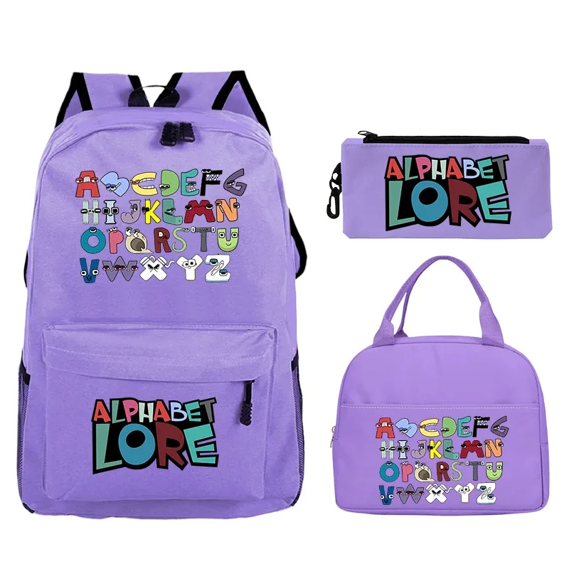 3 pièces/ensemble alphabet lore sac à dos garçons filles cartable sac à dos avec sac à déjeuner sac à crayons étudiants sac à dos sac de voyage confortable