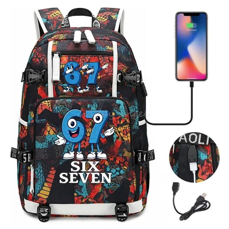 nouveau voler un cerveau imprimer usb garçons 67 six sept livre sacs grande capacité adolescents cartables femmes hommes ordinateur portable voyage sac à dos