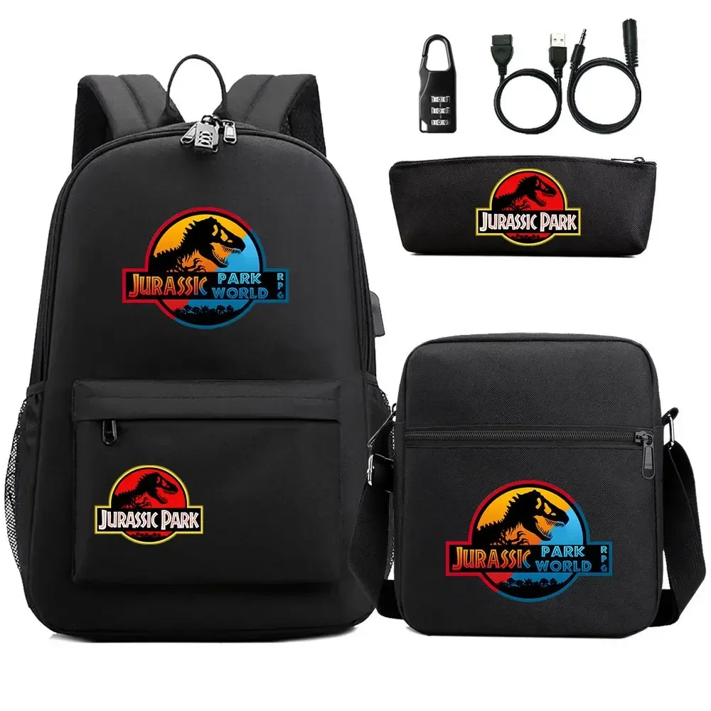sac dos tissu oxford unisexe noir logo jurassic world bandoulière arquée compartiment intérieur style dessin animé usage voyage