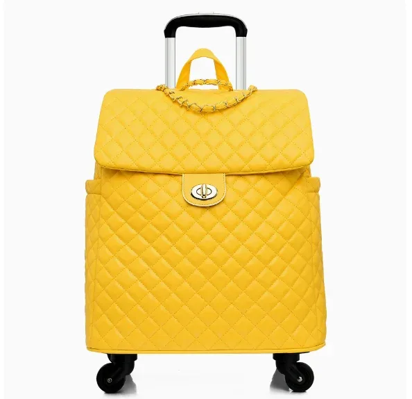 valise de voyage en cuir pu pour femme, motif diamant, étanche, taille cabine 20 pouces, sac à roulettes avec roues pivotantes