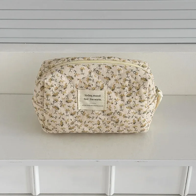 sac à cosmétiques vintage en velours côtelé pour femmes, sacs de rangement de voyage rétro pour dames, sacs à main portables, trousse de maquillage, pochette