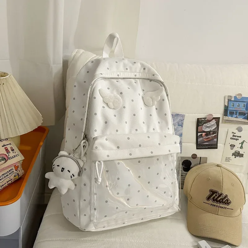 sac à dos bleu à pois, sac d'école classique unisexe, matériau en nylon, style jeune, capacité de 20 à 35 l, capacité pour ordinateur portable de 14 pouces