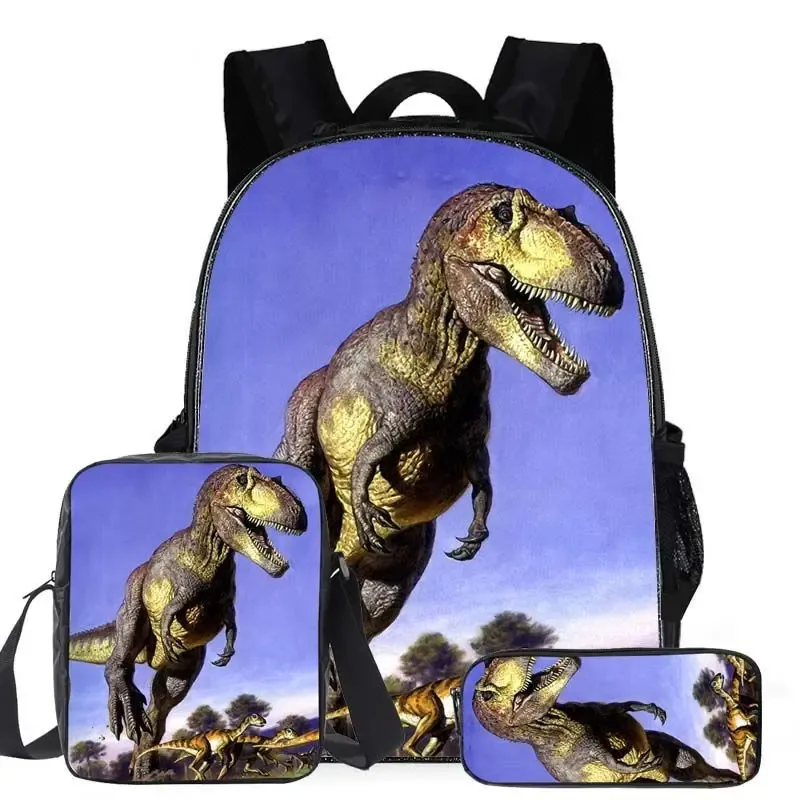 classique populaire dessin animé dinosaure 3d imprimé 3 pièces/ensemble élèves sacs d'école sac à dos pour ordinateur portable sac à dos sac à bandoulière incliné trousse à crayons