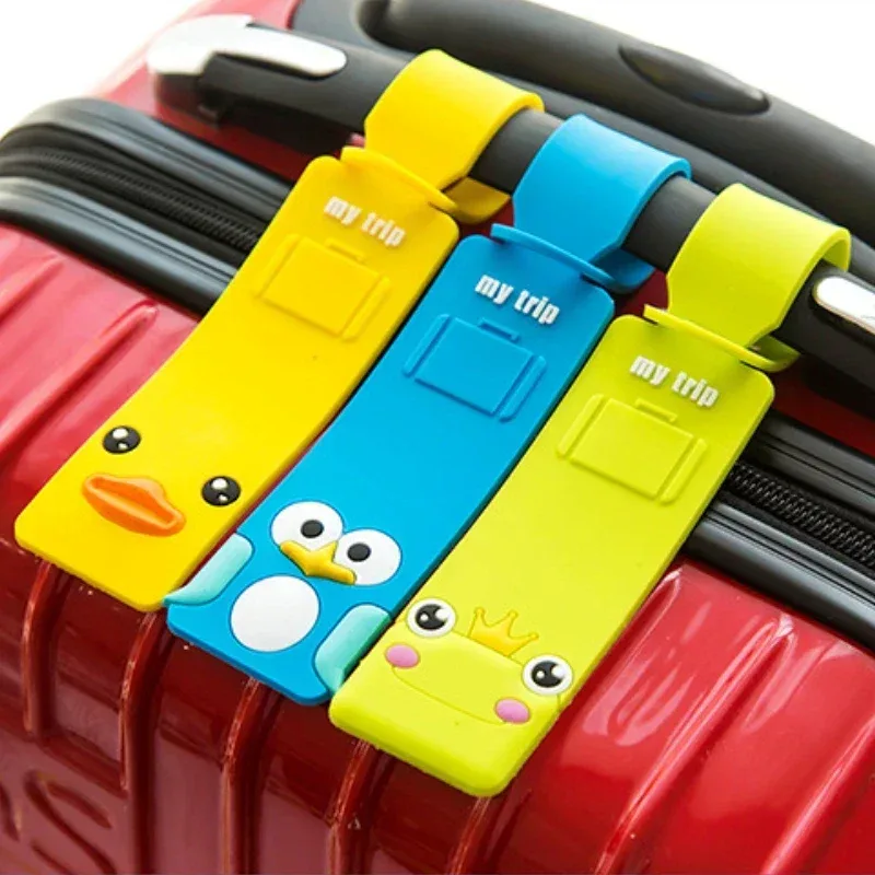 étiquette bagage pvc imprimés animaux jaune canard bleu hibou bleu pingouin blanche voyage accessoires identification valise nom adresse