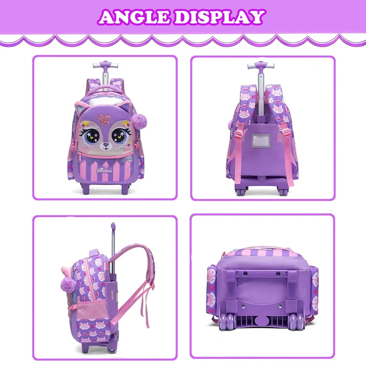 sac à dos à roulettes pour filles, ensemble de sacs d'école à roulettes, valise de voyage pour élèves du primaire, sac à dos trolley mignon avec roulettes