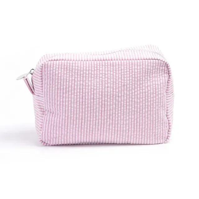 trousse de maquillage à rayures brodée – trousse à cosmétiques personnalisée, pochette de beauté élégante, cadeau parfait de demoiselle d'honneur pour la célébration du mariage
