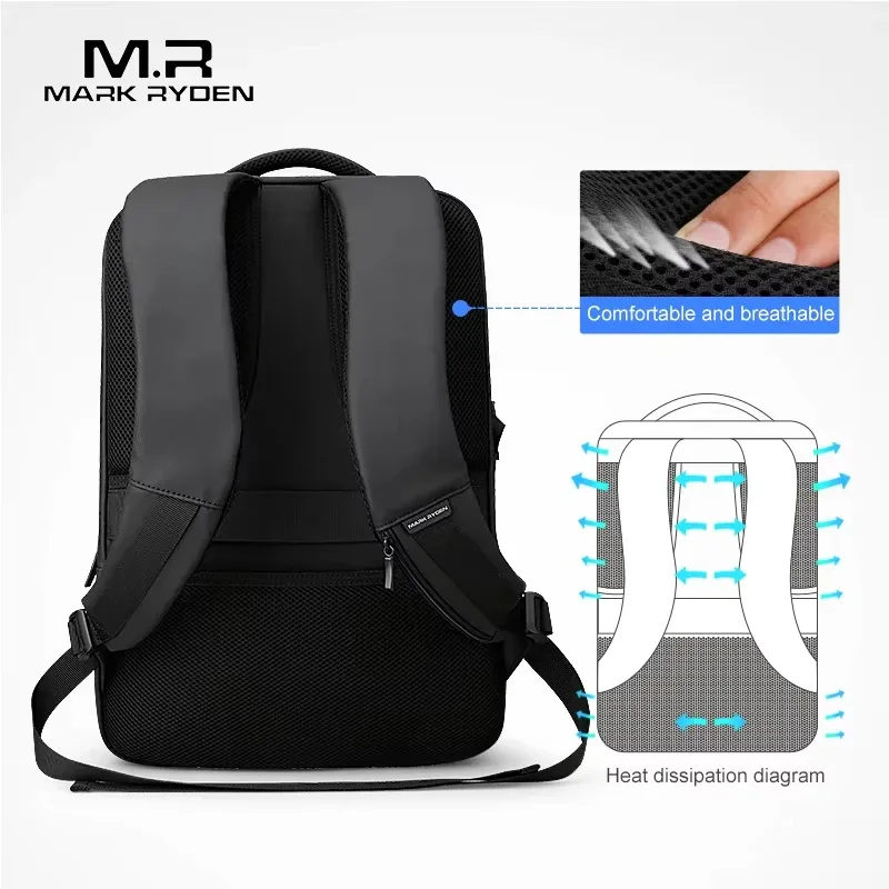 sac à dos pour homme mark ryden, imperméable, pour ordinateur portable 15,6 pouces, poches multi-couches, sac à dos d'école avec chargement usb, sac à dos de voyage, mochilas