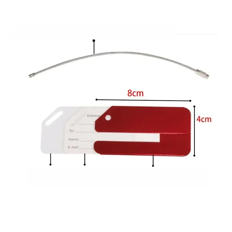 étiquette bagage métallique rectangulaire bande blanche anneau suspension couleurs variées voyage identification valise embarquement