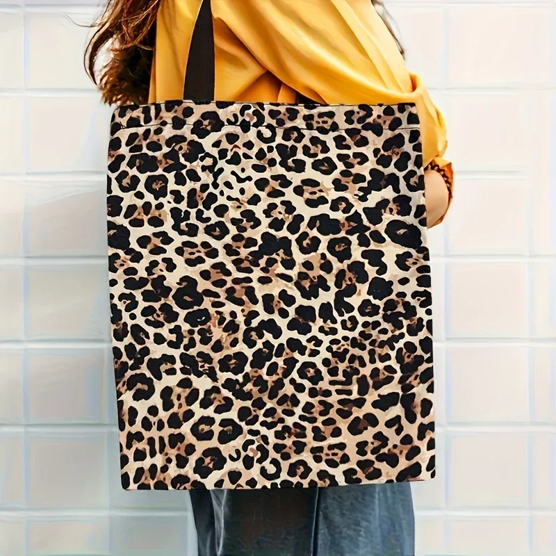 sac fourre-tout chic à imprimé léopard, léger et spacieux, sac à bandoulière pour femmes, sac de shopping multifonctionnel pour cadeaux, sac à main