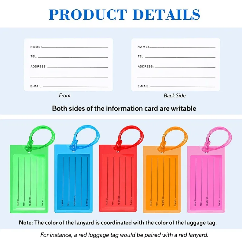 étiquette bagage pvc transparent couleur varies voyage identification valise information nom téléphone adresse email lot cinq pièces