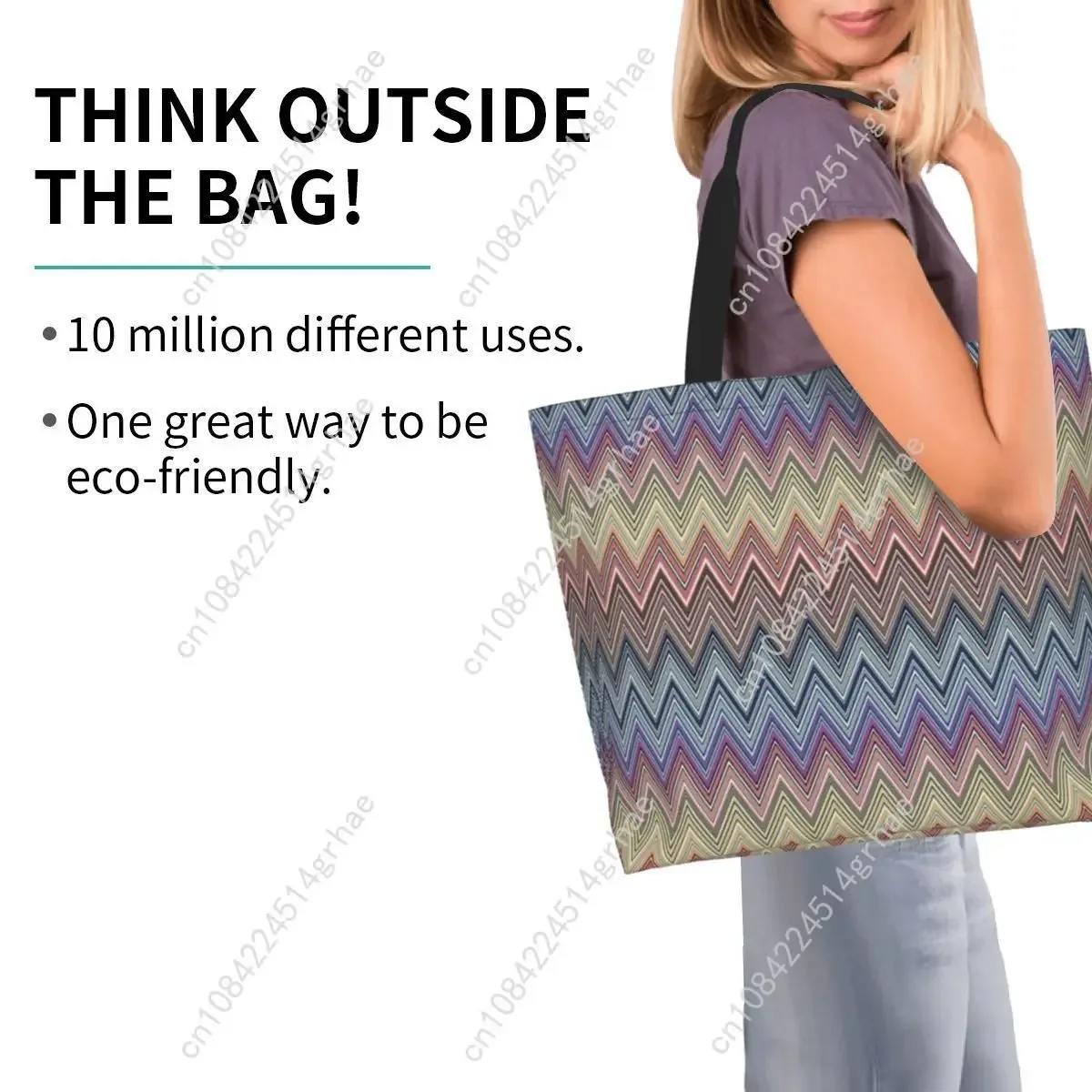 sac fourre-tout personnalisé coloré à motif zig-zag pour la maison, sac de courses en toile bohème géométrique à motif zig-zag, sac à bandoulière pour les courses
