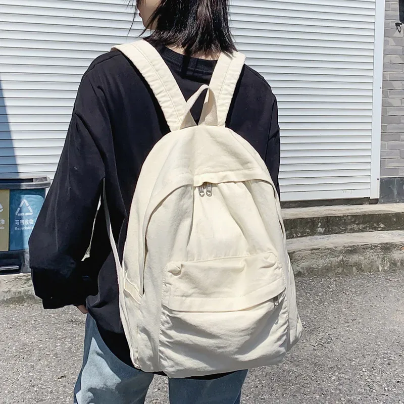 hocodo couleur unie toile femmes sac à dos mode unisexe étudiant sacs d'école pour adolescent sac à dos grande capacité voyage sac à dos