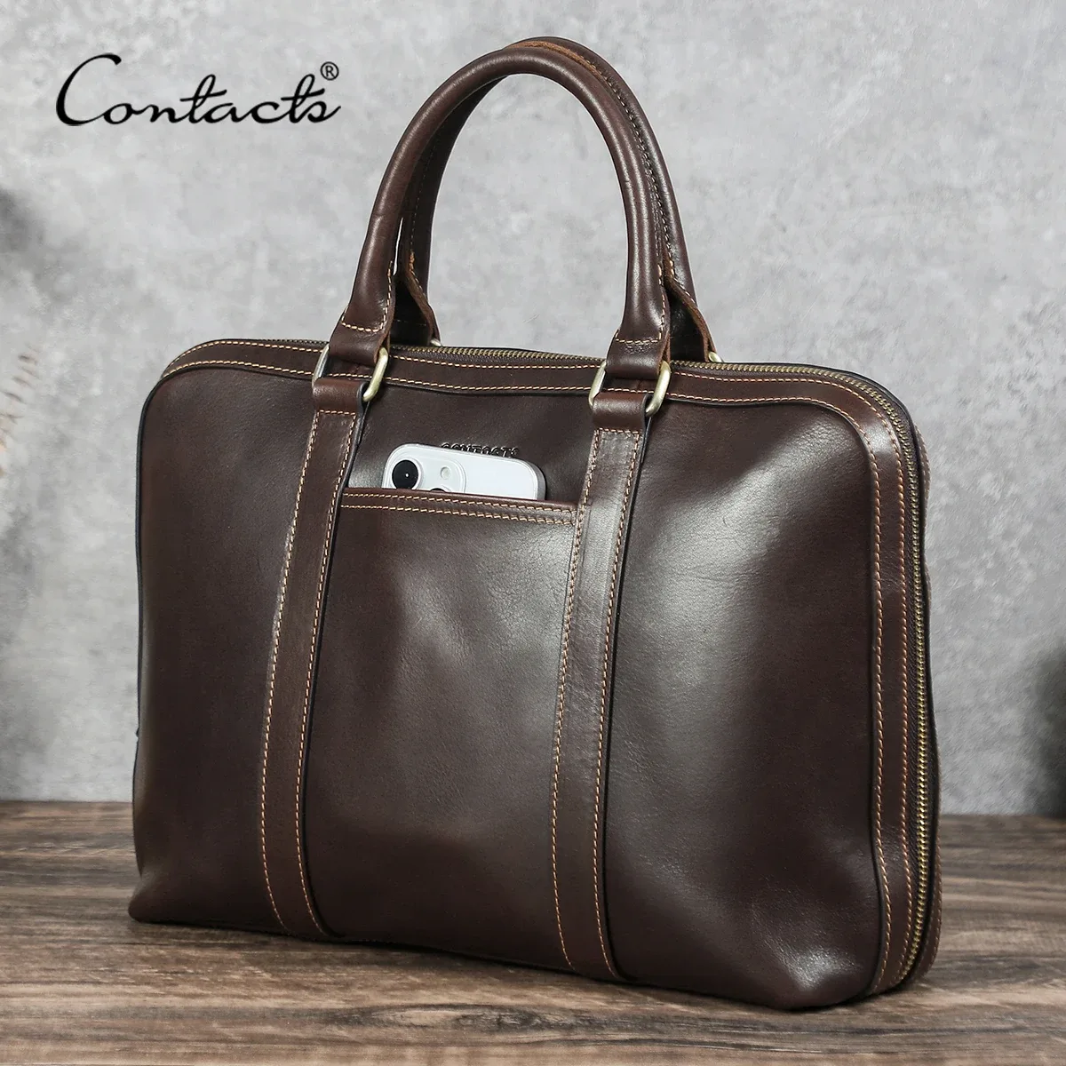 Sacs d'affaires en cuir véritable CONTACT'S pour hommes, petite mallette de bureau, porte-documents, sac à main pour ordinateur portable pour Macbook Air 13 pouces