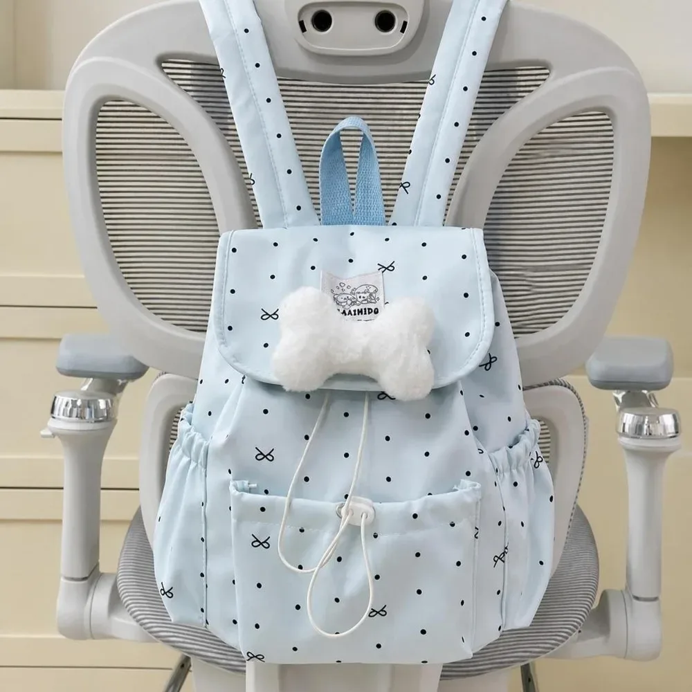 sac à dos à cordon de serrage à pois, grande capacité, avec nœud, double bandoulière, ultra léger, en nylon, pour les trajets quotidiens et les voyages