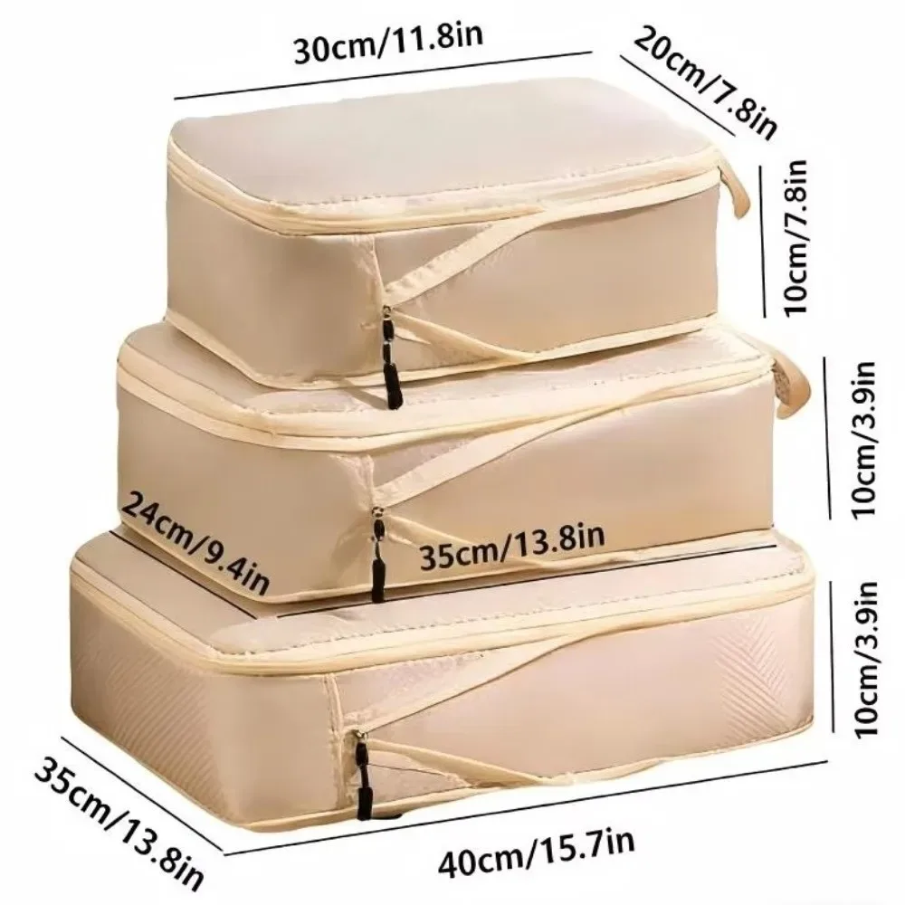 organisateur voyage polyester beige cube compression sac rangement professionnel déplacement grande capacité imperméable set trois pièces