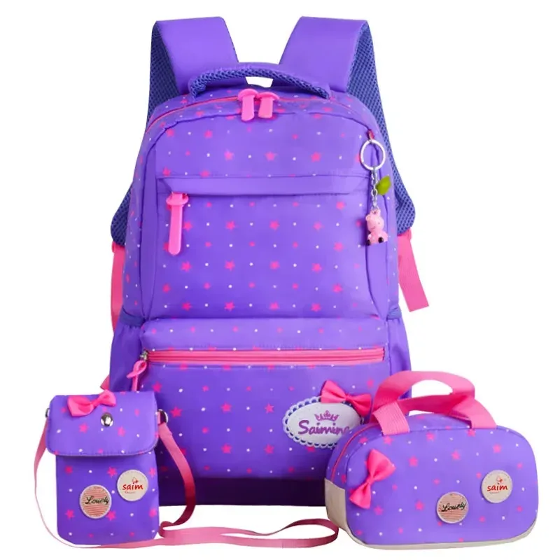 sac dos polyester point rose cœurs rouges bleus nœuds noirs pochette crayon sacs école filles voyage
