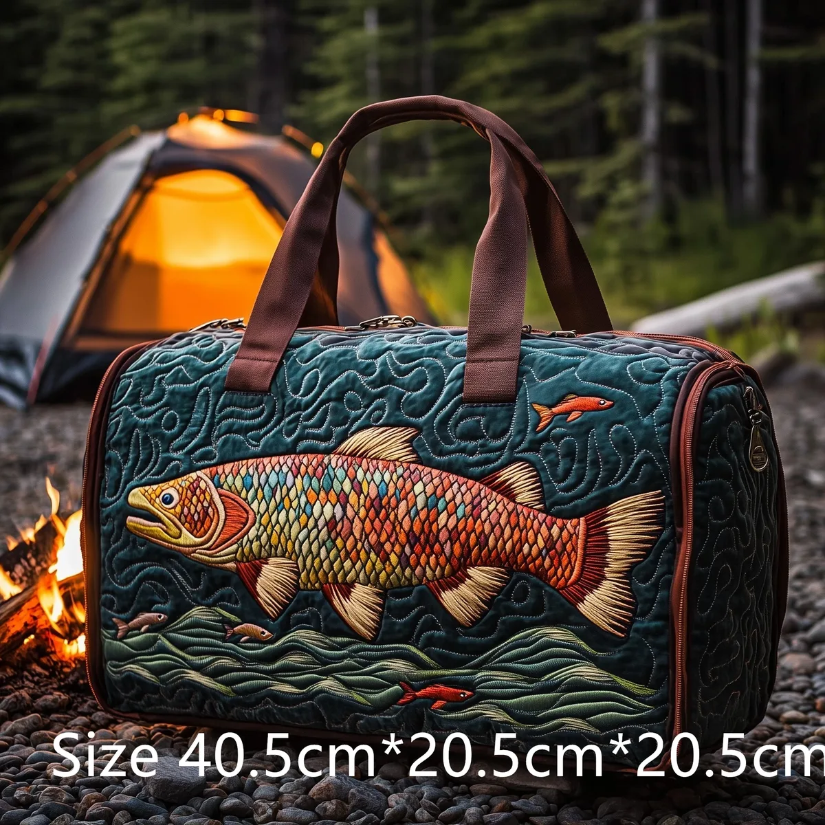 sac de voyage matelassé pour la pêche à la truite, sac de sport imperméable pour l'extérieur avec imprimé poisson 3d, sac de week-end pour le camping, cadeau pour pêcheurs