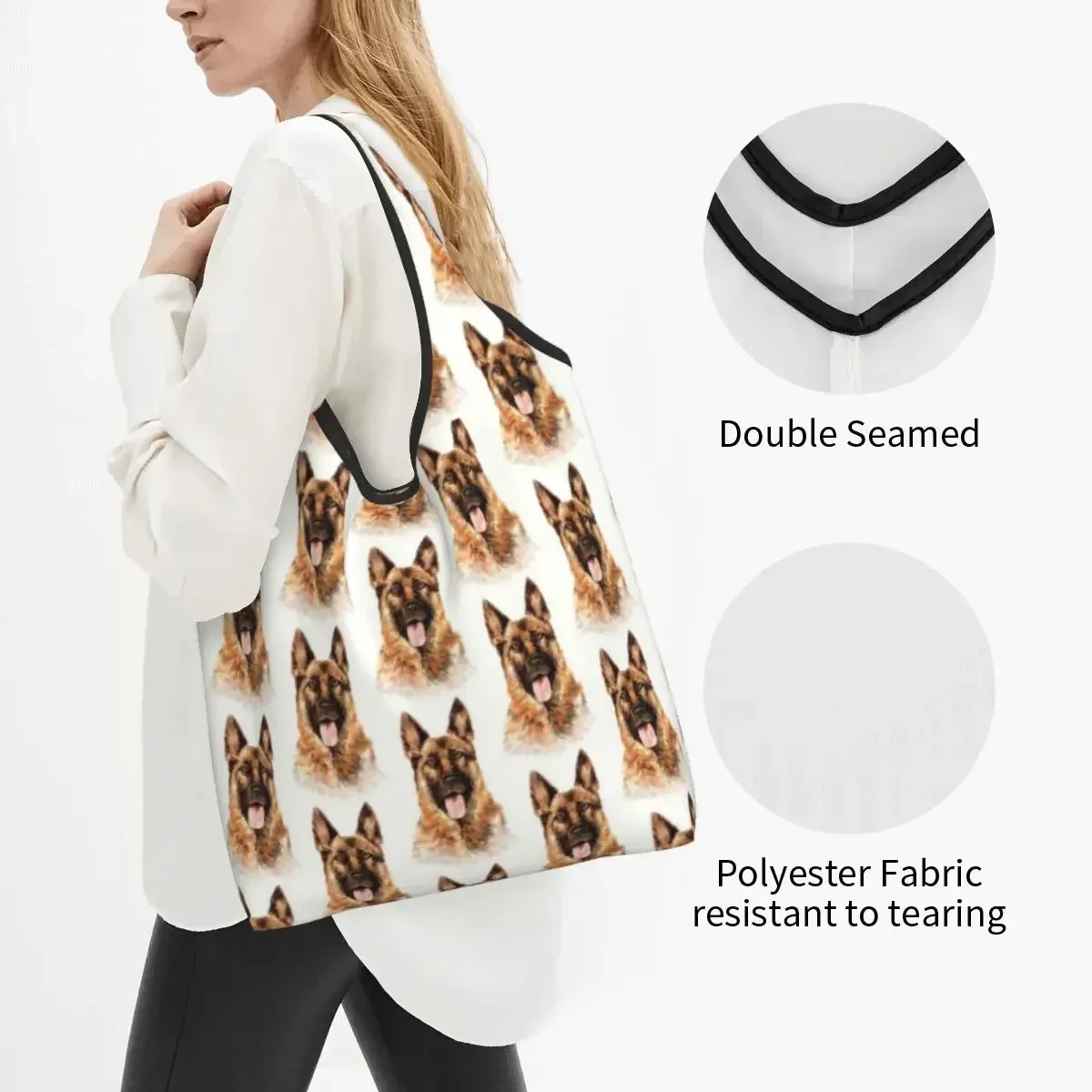 sac fourre-tout réutilisable pour femmes, sacs de courses d'épicerie portables, troupeau de contribuables allemands, sac à provisions pour amoureux des chiens, loup alsacien