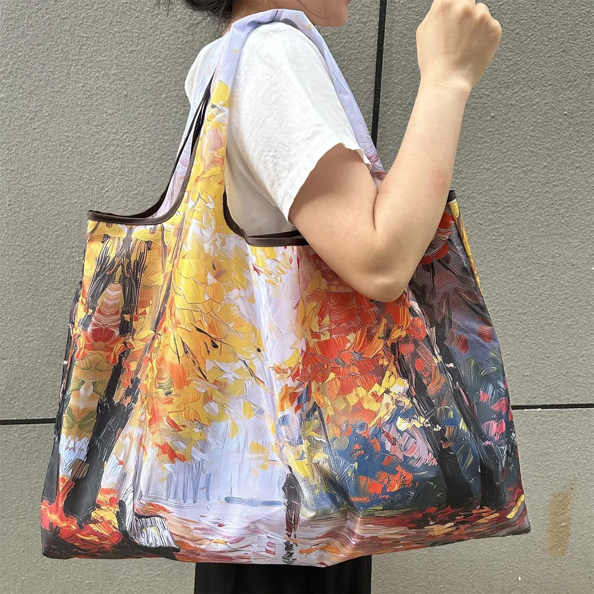 sac fourre-tout pliable de grande capacité, style peinture vintage, sac de courses durable en nylon résistant aux déchirures, lavable en machine