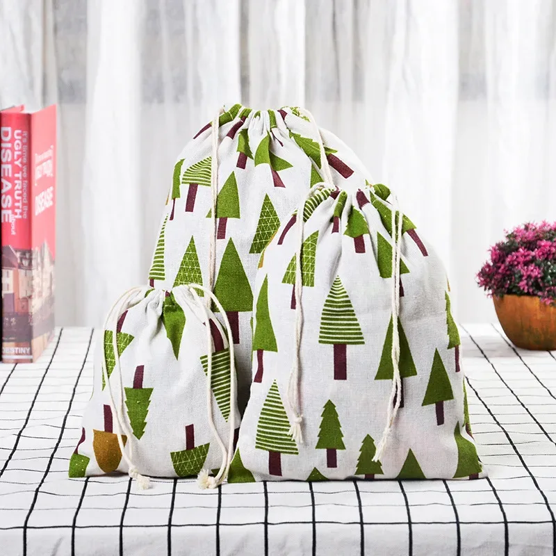 sac de rangement en coton lin pour femmes, fourre-tout de proximité, sacs cadeaux de noël