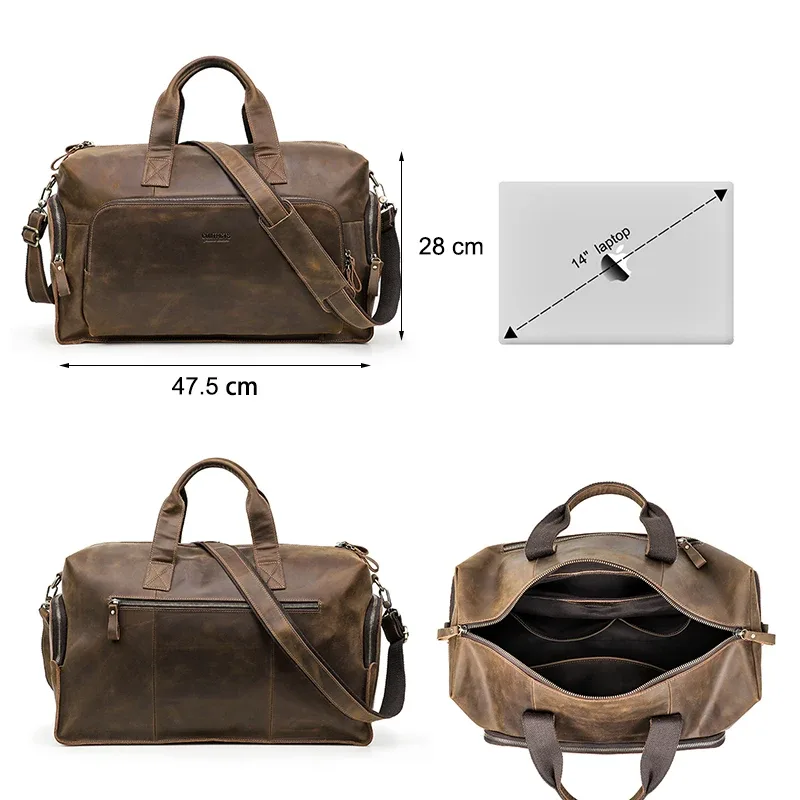 contact's – sac de voyage vintage en cuir véritable pour homme, fourre-tout à bandoulière de grande capacité