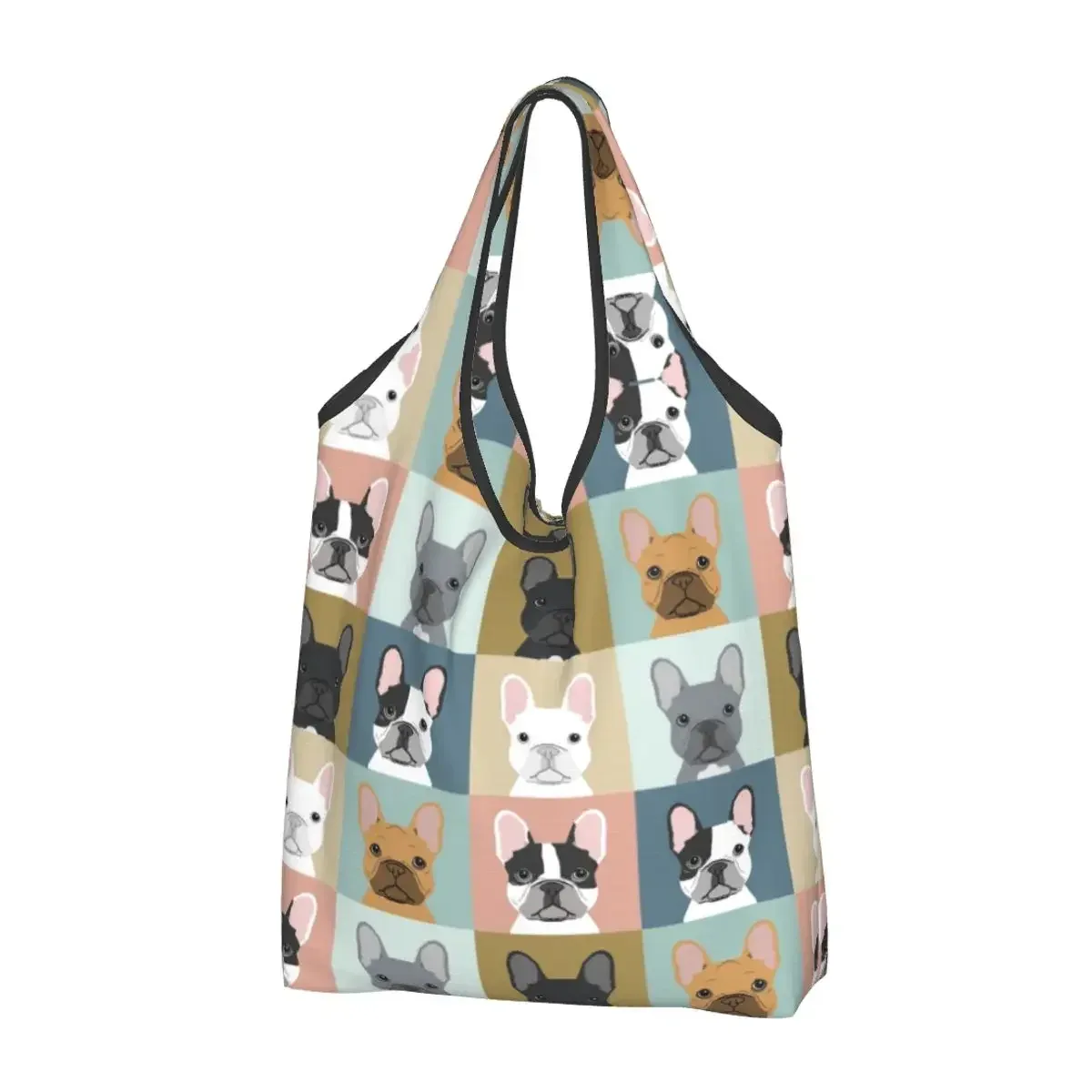 sac à provisions portable pop art pour femme, style bungalow, bouledogue français, sac fourre-tout pour chien, cadeau pour animal de compagnie, sacs d'épicerie