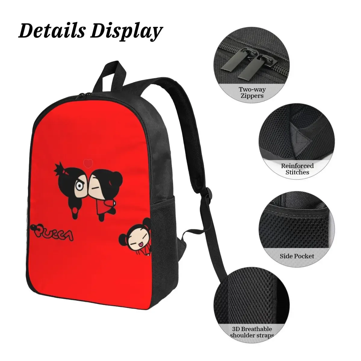 pucca pucca sac à dos étudiant garçons filles bookbag sac d'école ordinateur portable sacs à bandoulière 3ps sac à déjeuner isolé trousse à crayons