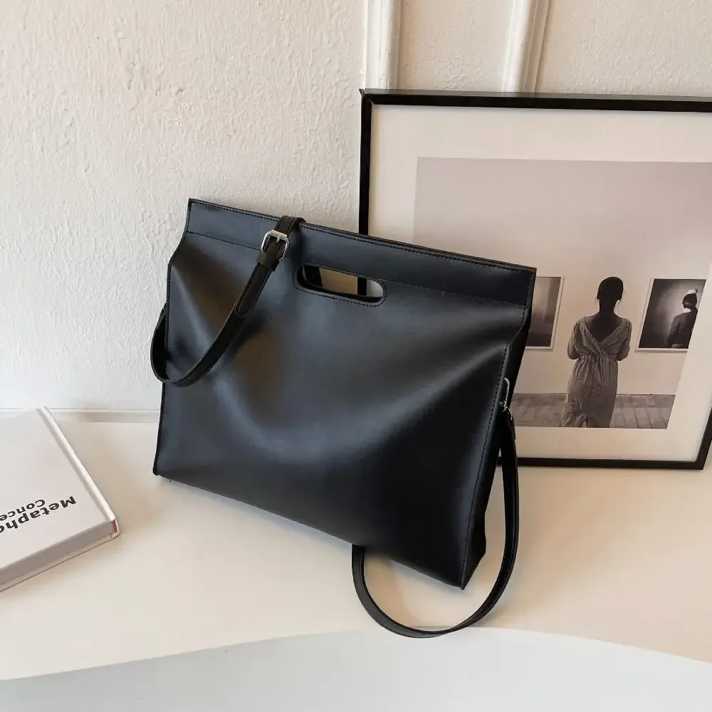 sac fourre-tout décontracté en pu pour documents de bureau, couleur unie, grande capacité, sacoche d'ordinateur, sac à bandoulière, sac à main, sac de voyage