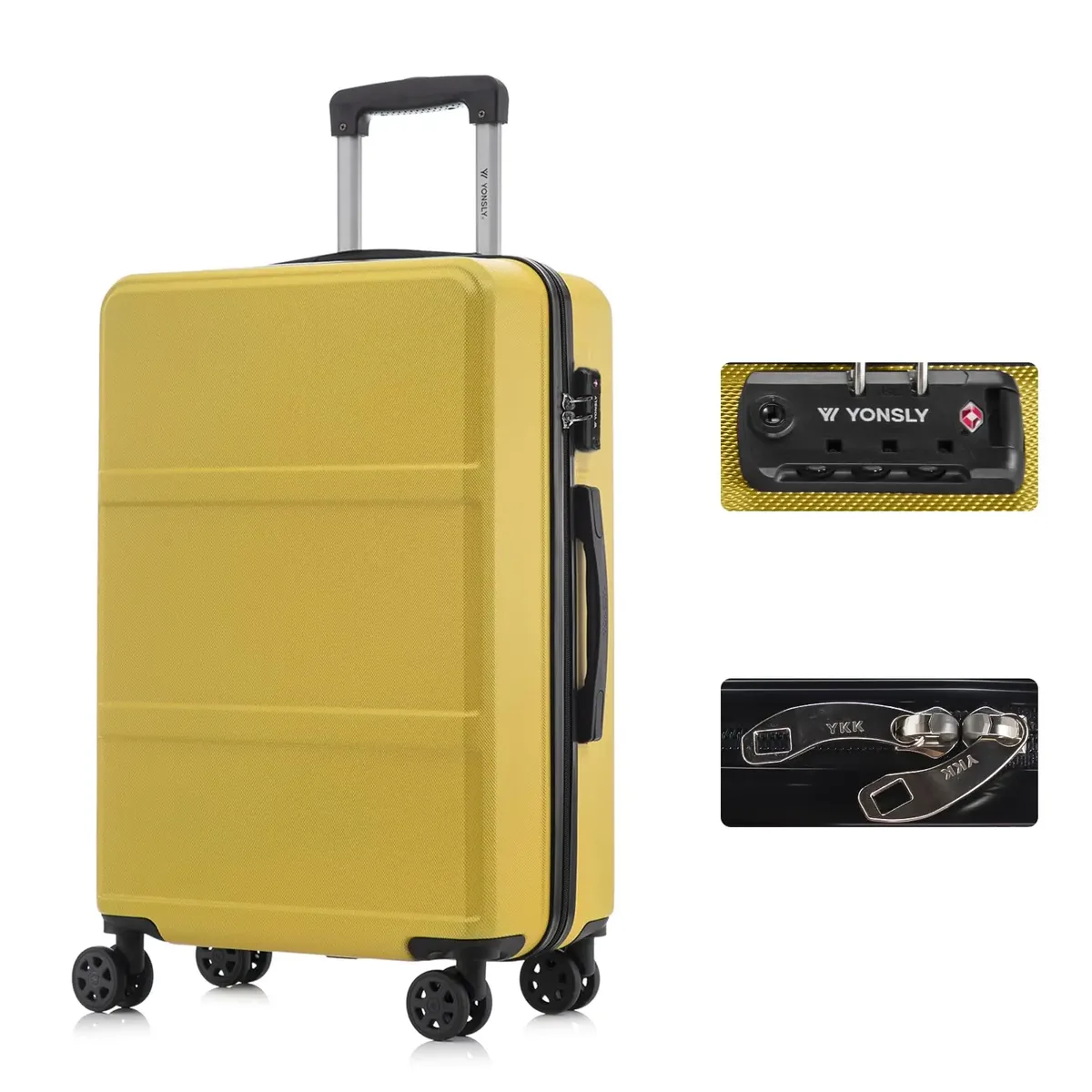 valise yonsly 20/24/28 pouces avec serrure tsa, fermeture éclair double ykk réparable, 4 roues 360 °     valise de voyage à roulettes, design simple en maille, valise rigide, conception anti-collision aux quatre coins pour les vacances