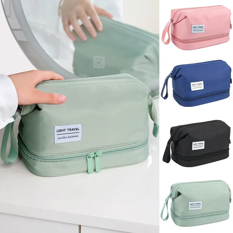 trousse de toilette de grande capacité, à double compartiment, organisateur de maquillage, trousse de voyage, accessoires de voyage portables.
