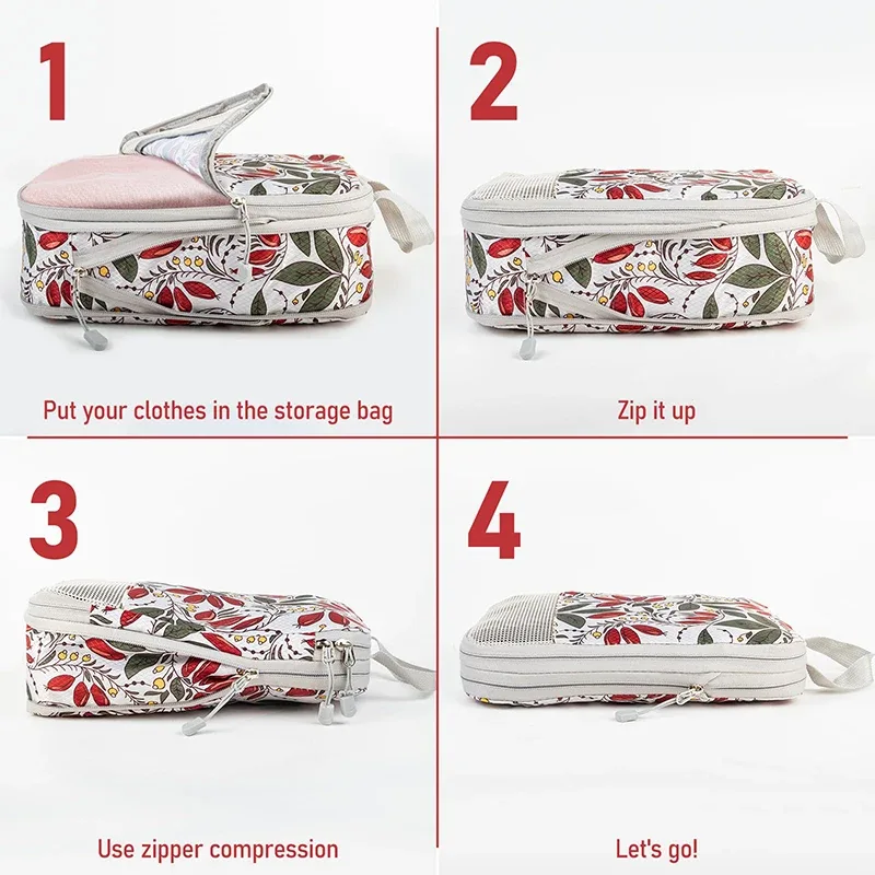 organisateur voyage nylon paisley florale blanc rouge kaki gris rose vert compression extensible sac rangement