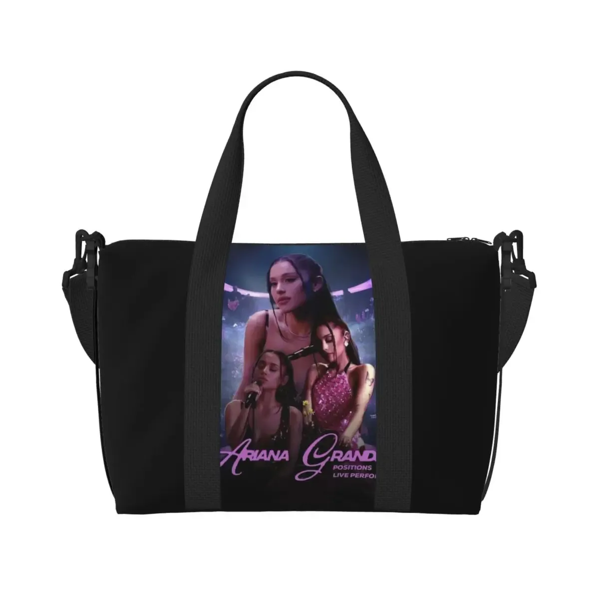 sac fourre-tout personnalisé ariana grande pop music pour femmes, sacs de voyage de grande capacité pour chanteur américain, plage, gymnastique