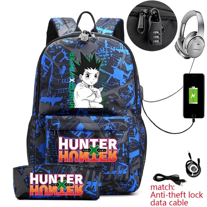 sac à dos hunter x hunter anime pour étudiants, sac à dos antivol décontracté avec trousse à crayons pour garçons et filles, sac d'école