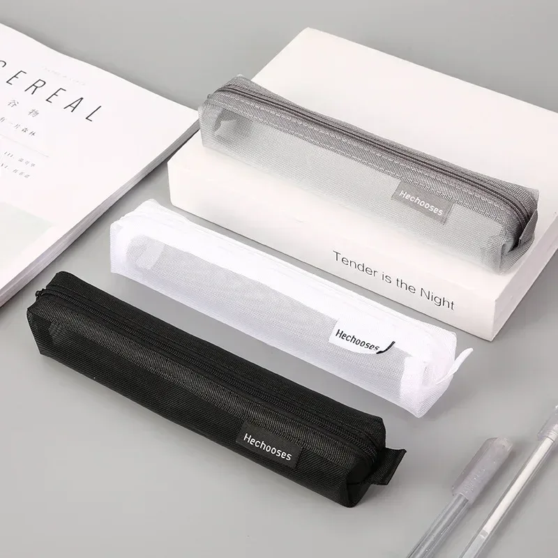 mech – trousse de rangement pour pinceaux longs, 1 pièce, trousse de maquillage pour femmes et filles, trousse à cosmétiques transparente à fermeture éclair, trousse à crayons simple pour étudiants