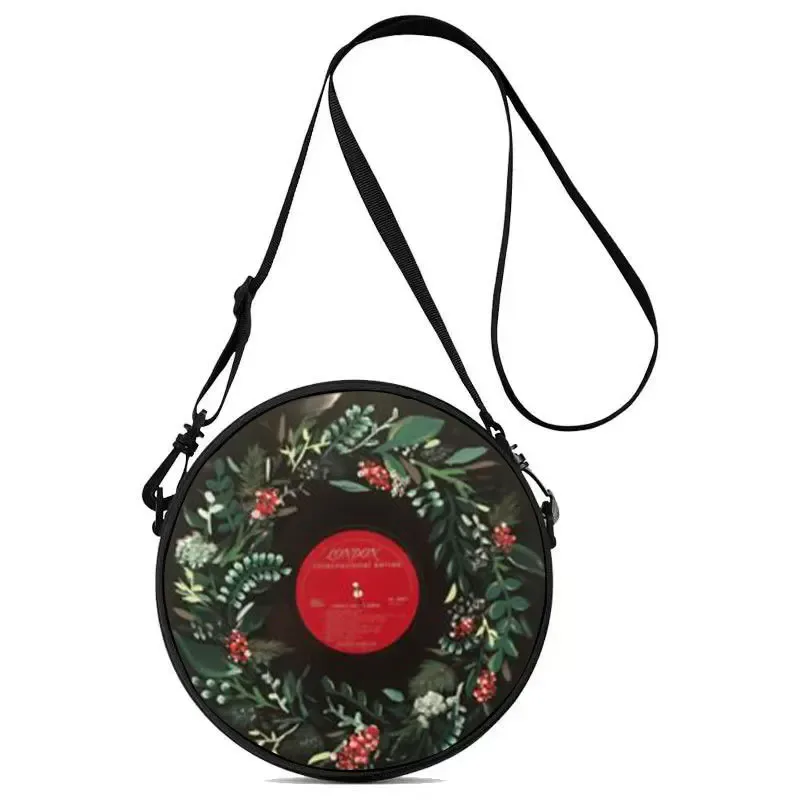 sac à bandoulière rond à imprimé floral record, sac messager décontracté pour femme, meilleurs cadeaux, sac à bandoulière plat 2d décontracté pour tous les jours, accessoires.