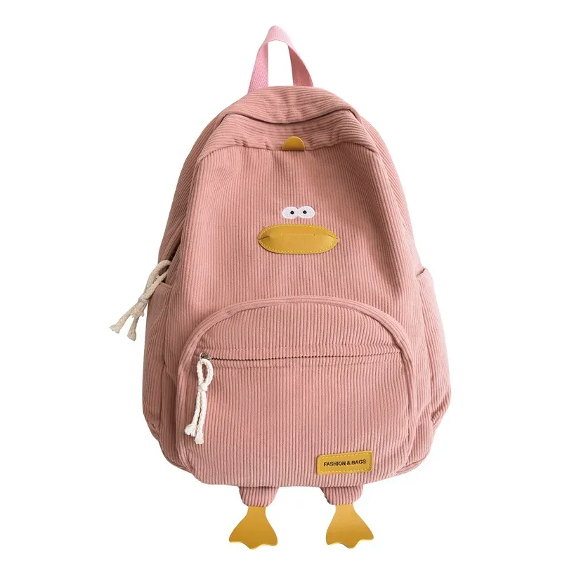 sac à dos en velours côtelé avec motif de canard mignon, grande capacité, design 3d avec pattes de canard, léger, décontracté, pour étudiants, adolescents, voyages