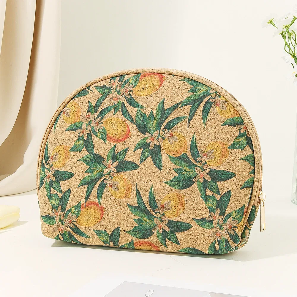 trousse de maquillage légère, sac en liège élégant, pochette en liège semi-circulaire écologique pour un usage quotidien, maquillage de vacances