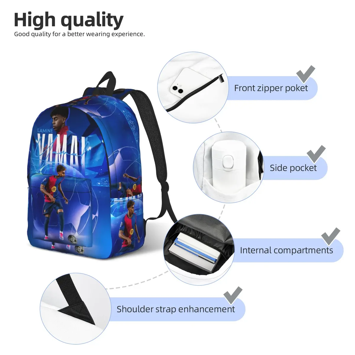sac à dos lamine y-yamal pour hommes, femmes, adolescents, étudiants, randonnée, voyage, sac à dos de jour, star du football, sacs en toile pour ordinateur portable, extérieur