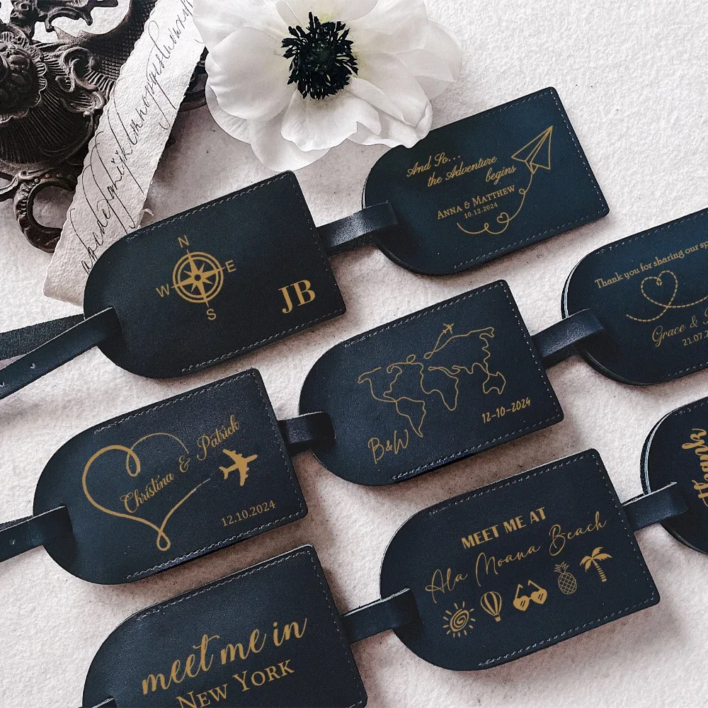 étiquette de bagage monogrammée en cuir personnalisée, étiquettes de bagage de voyage pour couple, cadeau de mariage personnalisé pour meilleur ami, cadeau de réception nuptiale