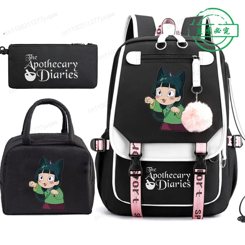 the apothecary diaries maomao anime cartable école sac à dos adolescents fille sac à dos décontracté étudiant retour à l'école bookbag 3 pièces/ensemble