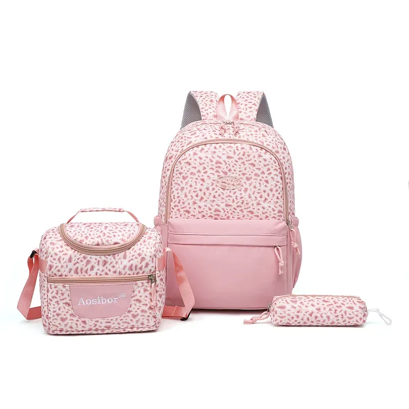 sac à dos, imprimé léopard, ensemble 3 en 1, léger, grande capacité, sac pour collège, trousse à crayons, sac à déjeuner