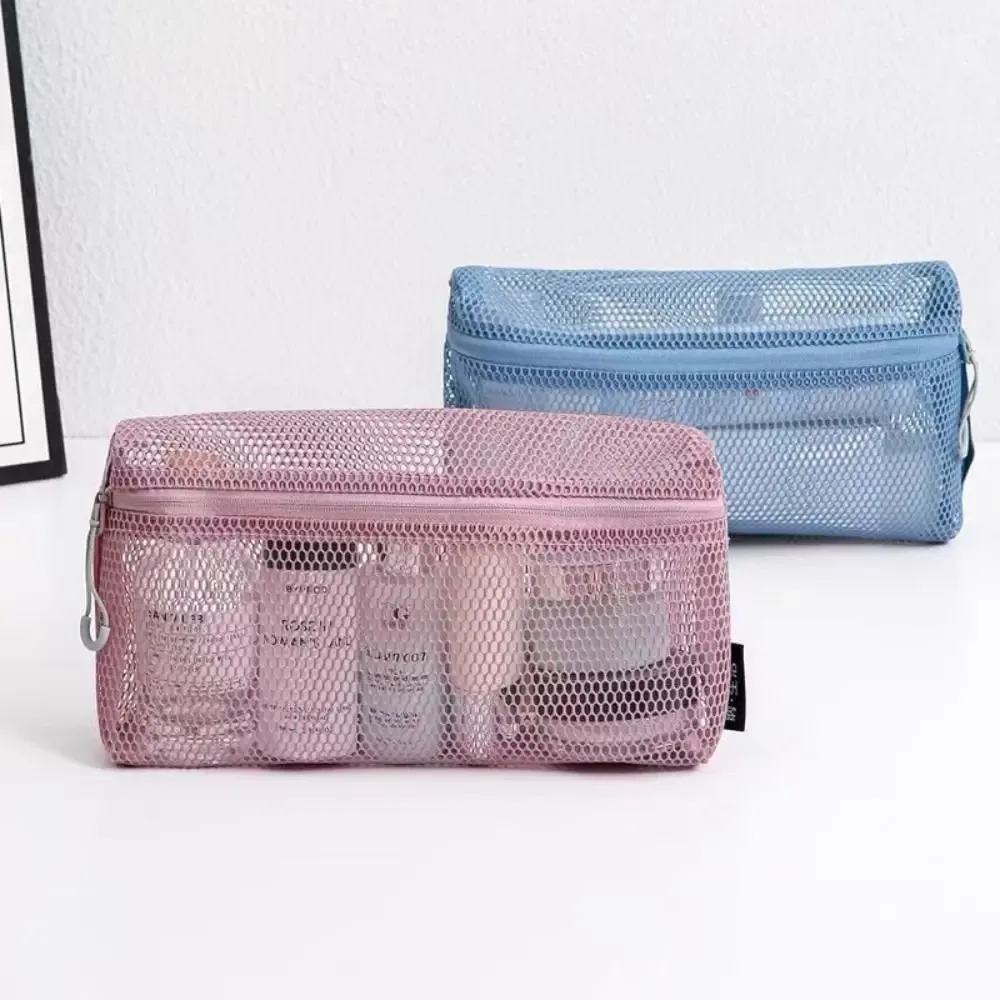 pochette de rangement en nylon décontractée avec fermeture éclair, sac à cosmétiques à main, pochette de voyage en maille polyvalente