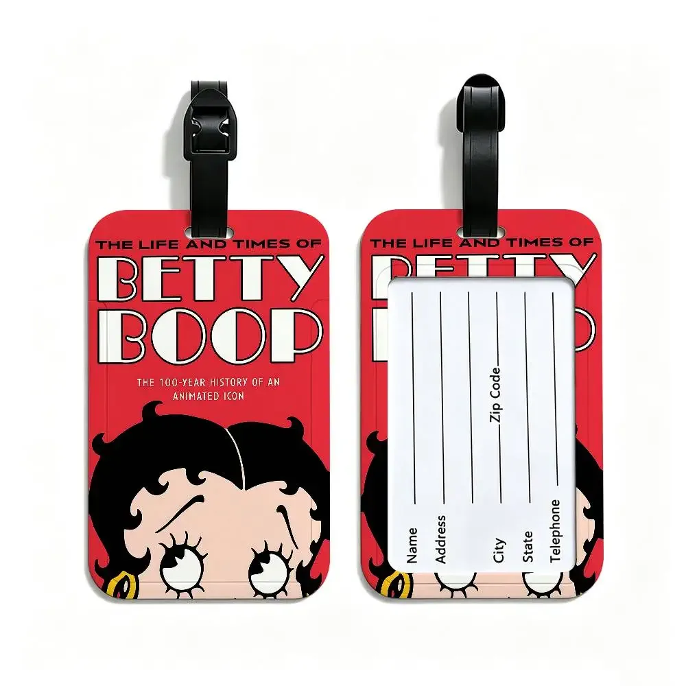 étiquette de bagage anti-perte en pvc avec motif de dessin animé b-betty b-boop, porte-carte d'identité, étiquette de nom pour voyage en plein air.