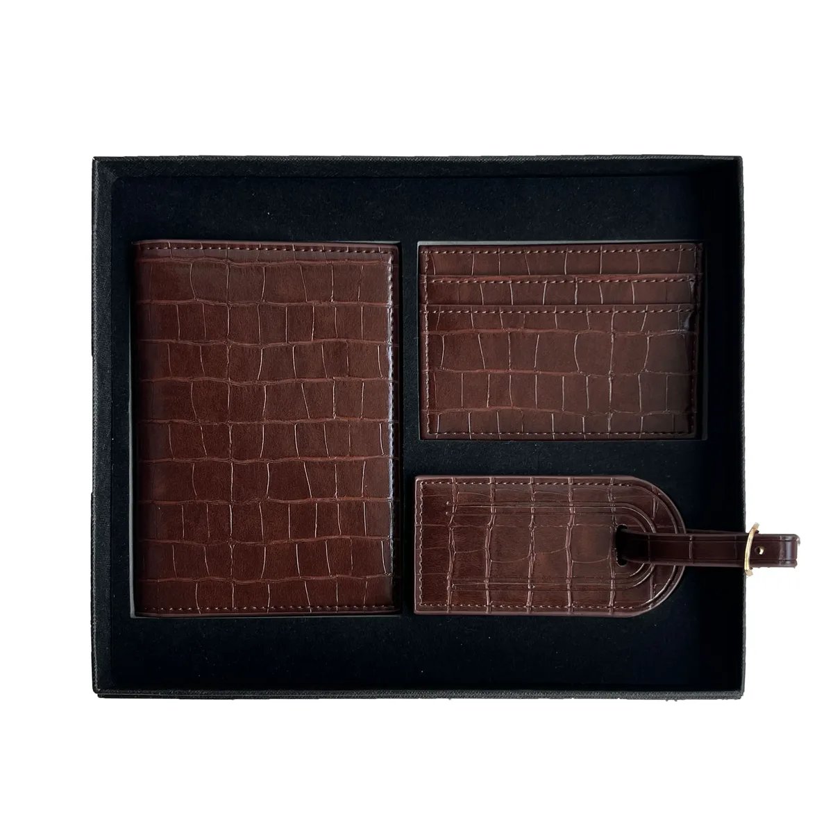 coffret cadeau personnalisé avec initiales gratuites, housse de passeport en cuir de crocodile, étiquette de bagage, porte-cartes, accessoires de voyage
