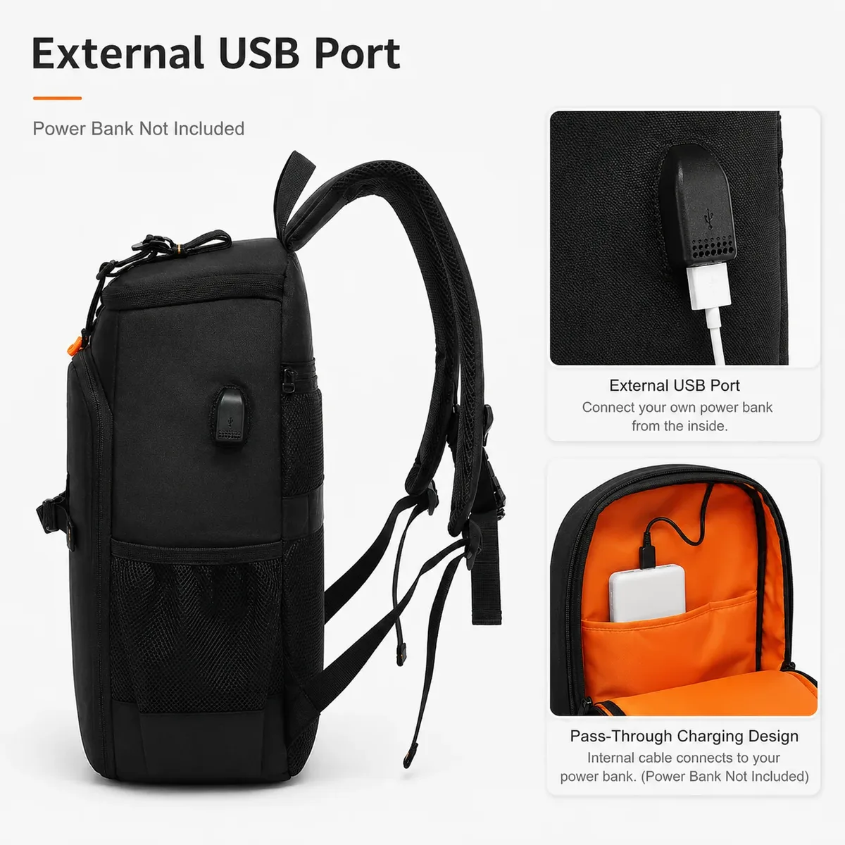 sac à dos pour appareil photo résistant à l'eau pour appareils photo reflex et hybrides avec port usb, séparateurs rembourrés, compartiment pour ordinateur portable et support pour trépied