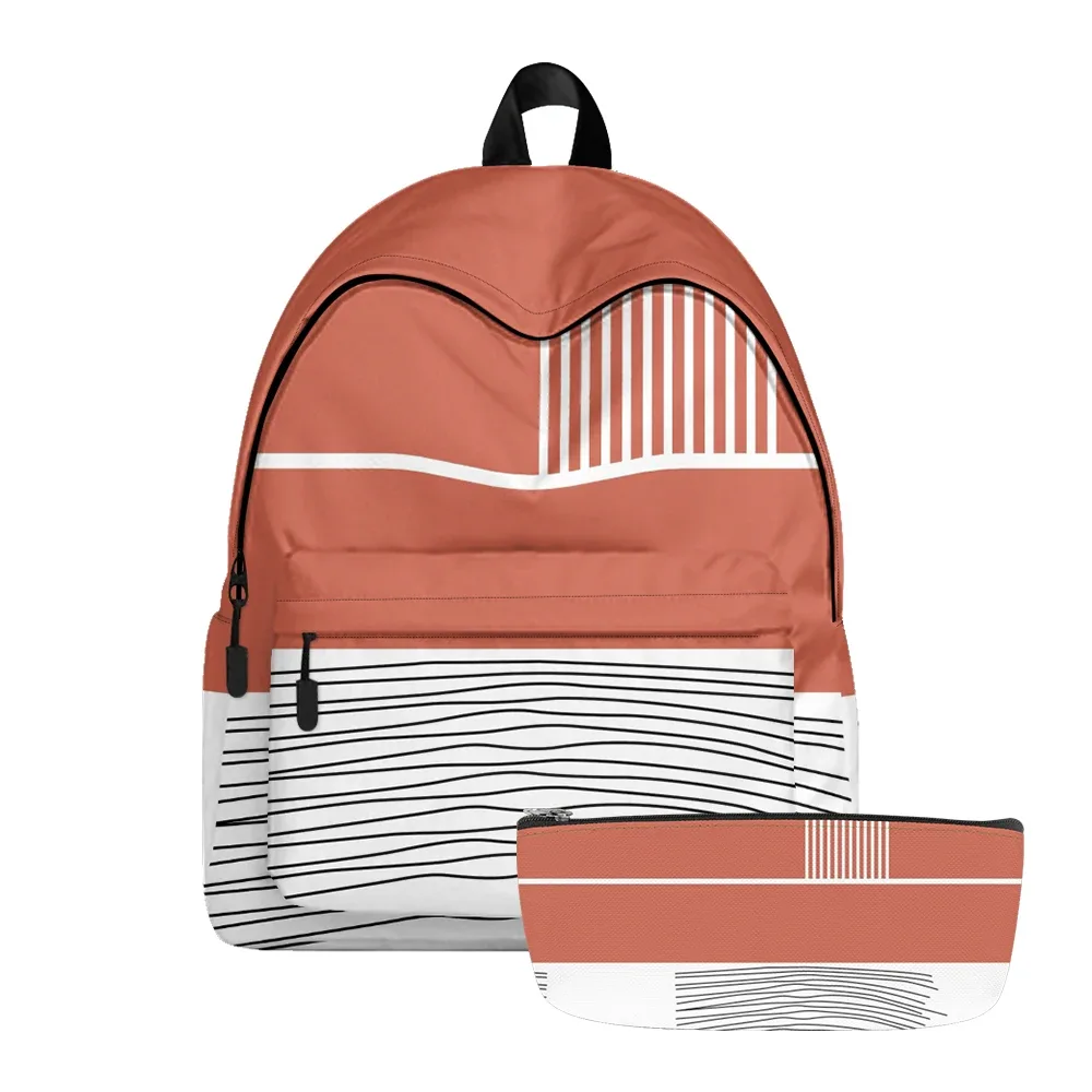 sac à dos imprimé ondulé à rayures verticales, sacs à crayons, sangles réglables, sac d'école léger et durable, sac de jour de voyage pour adolescents, ensembles