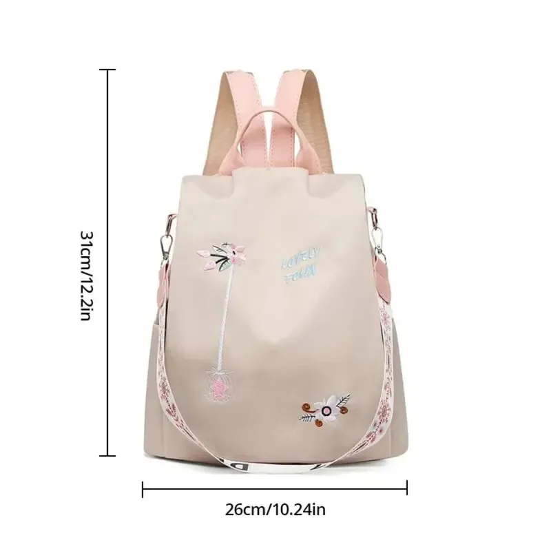 sac à dos oxford imperméable pour femmes, sac d'école antivol à la mode, sac à main de voyage de grande capacité avec broderie de styliste