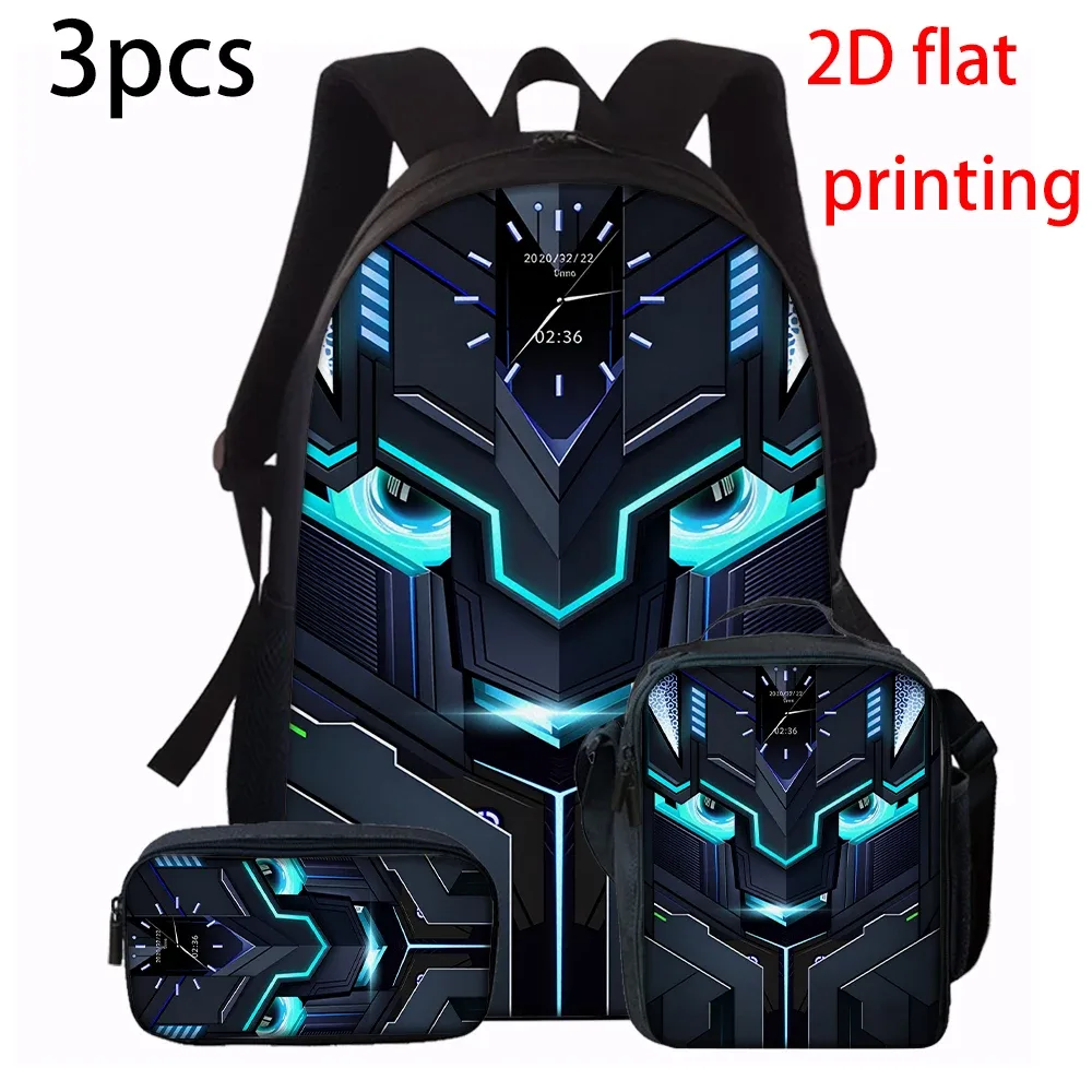 sac dos polyester noir motifs futuristes bleu blanc poignée supérieure bandes latérales petit sac main porte monnaie usage quotidien école déplacements