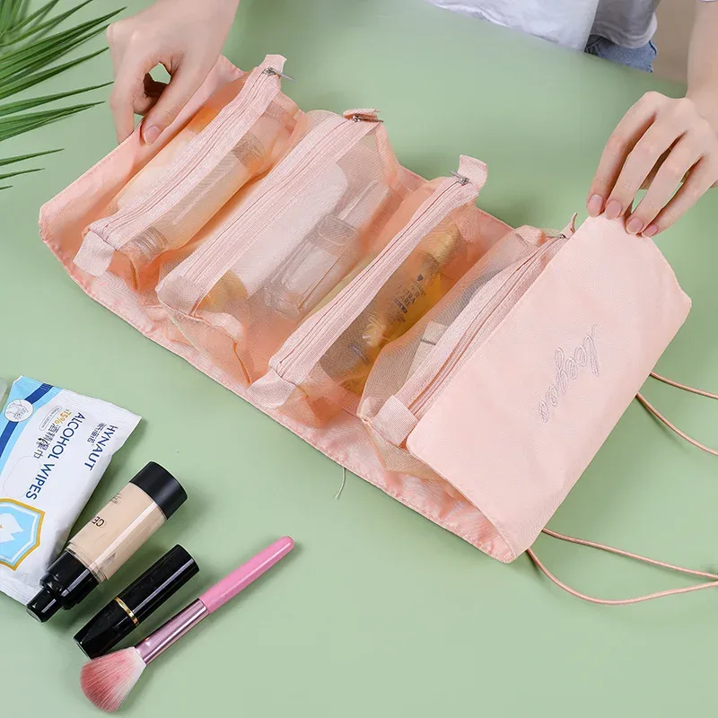 sacs de maquillage 4 en 1, sac à cosmétiques détachable, portable, grande capacité, pliable, voyage, rangement de cosmétiques, trousse de toilette